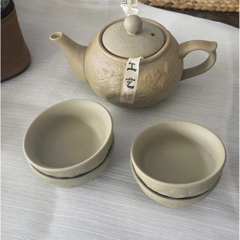 Portable Tea‎ Set Ceramic Kung Fu Tea Cup Teapot Set For Travel & Home Dragon